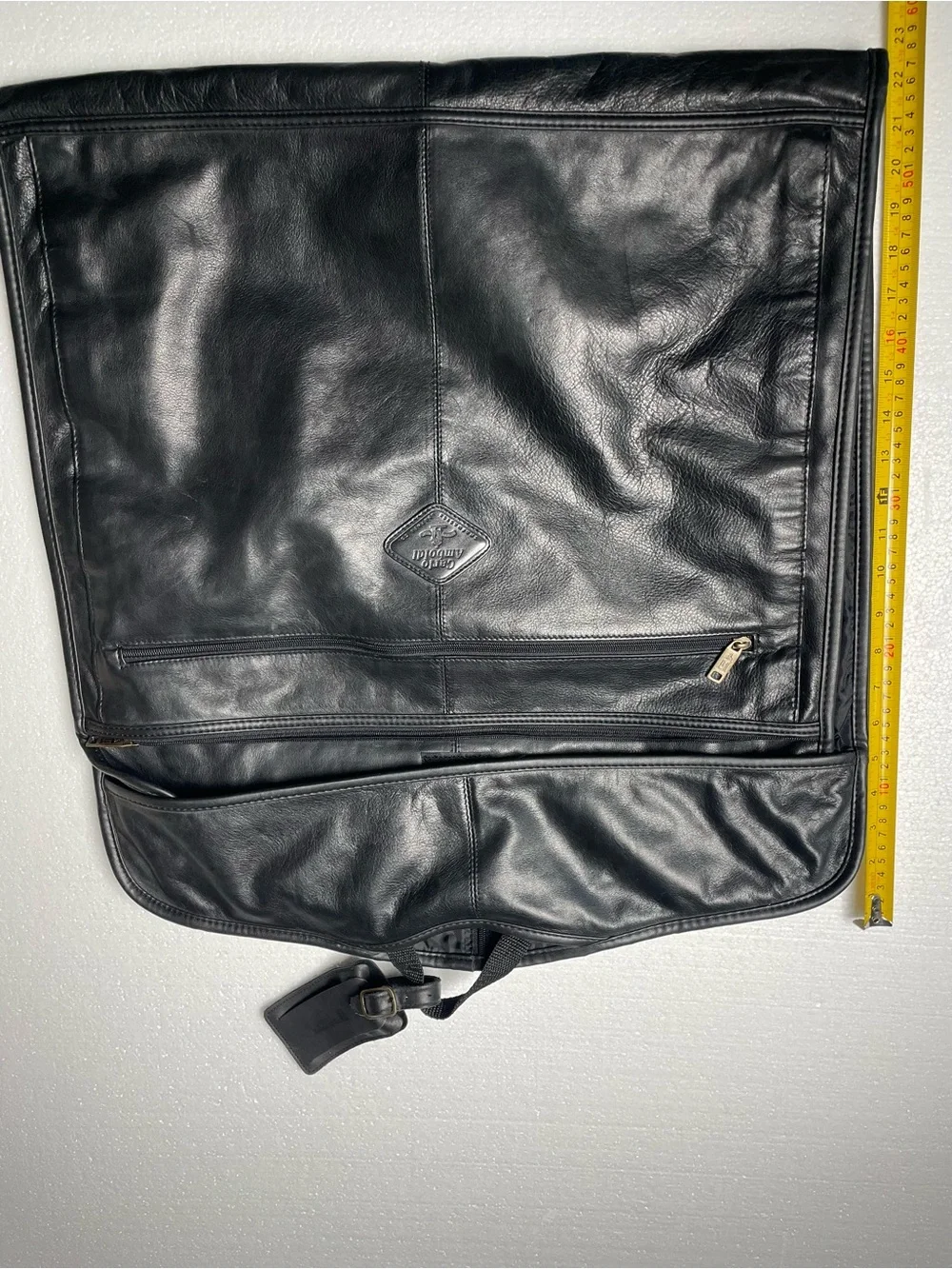 Black Leather Laptop Briefcase with Front Zip Pocket - Unbranded
